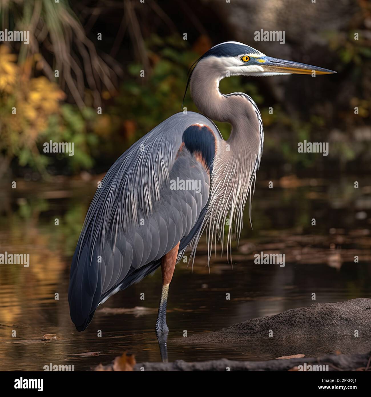 Graceful Blue Heron in a Misty Marsh Stock Photo