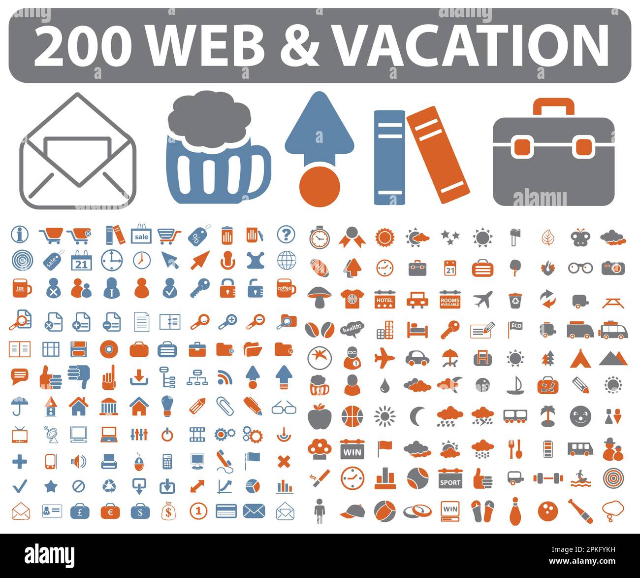 A set of 200 web icons and vacation icons vector illustration Stock Vector