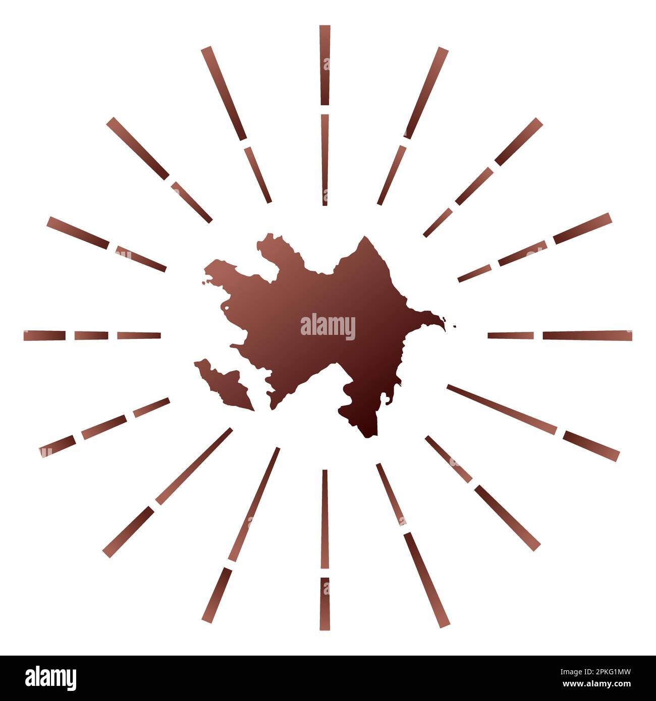 Azerbaijan gradiented sunburst. Map of the country with colorful star ...