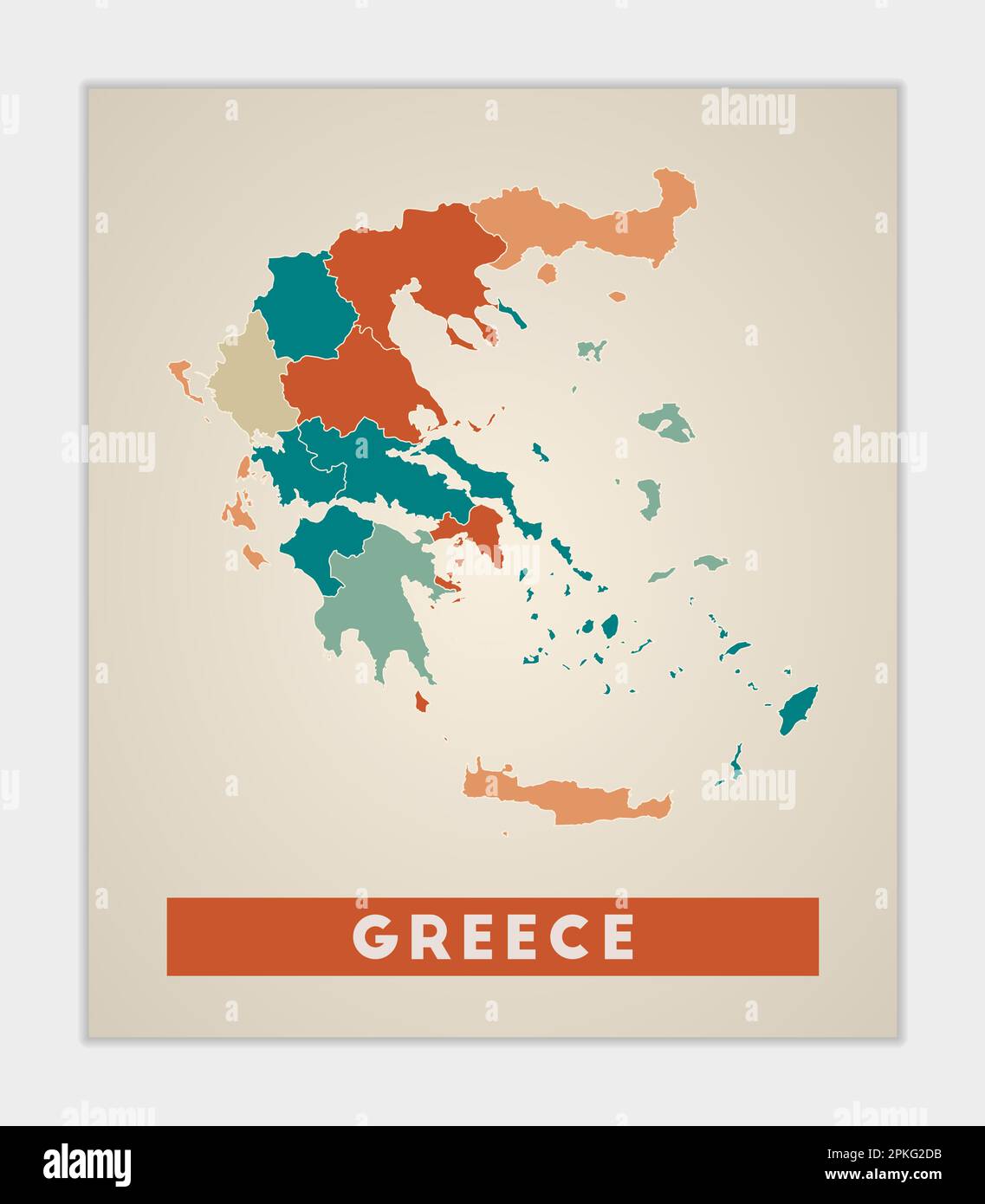Greece poster. Map of the country with colorful regions. Shape of
