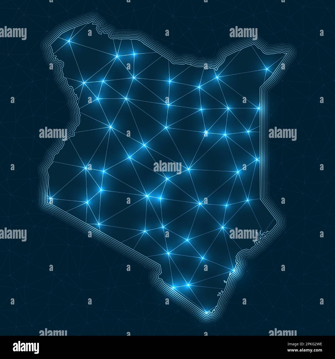 Kenya network map. Abstract geometric map of the country. Digital