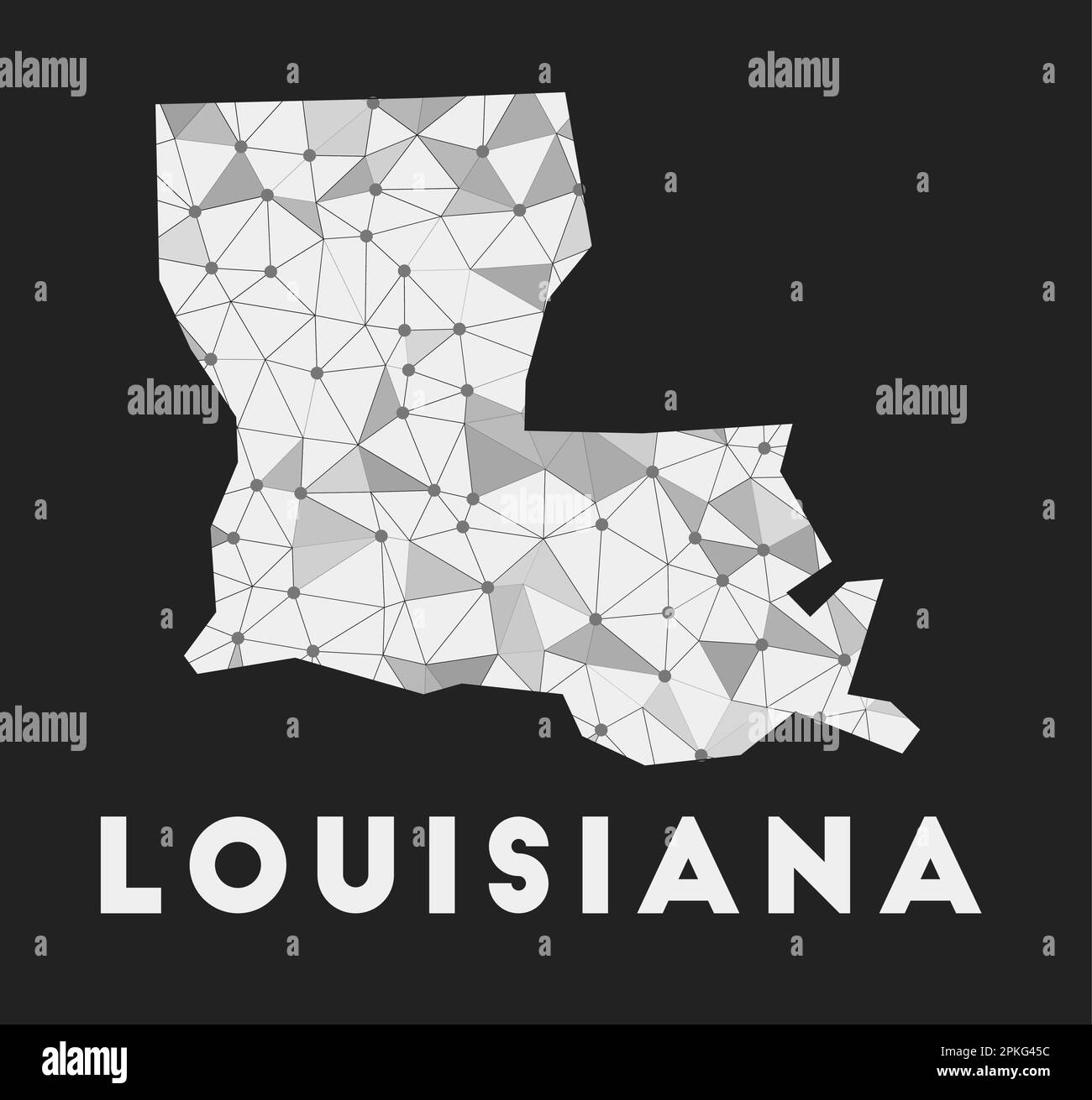 Louisiana - communication network map of US state. Louisiana trendy geometric design on dark background. Stock Vector