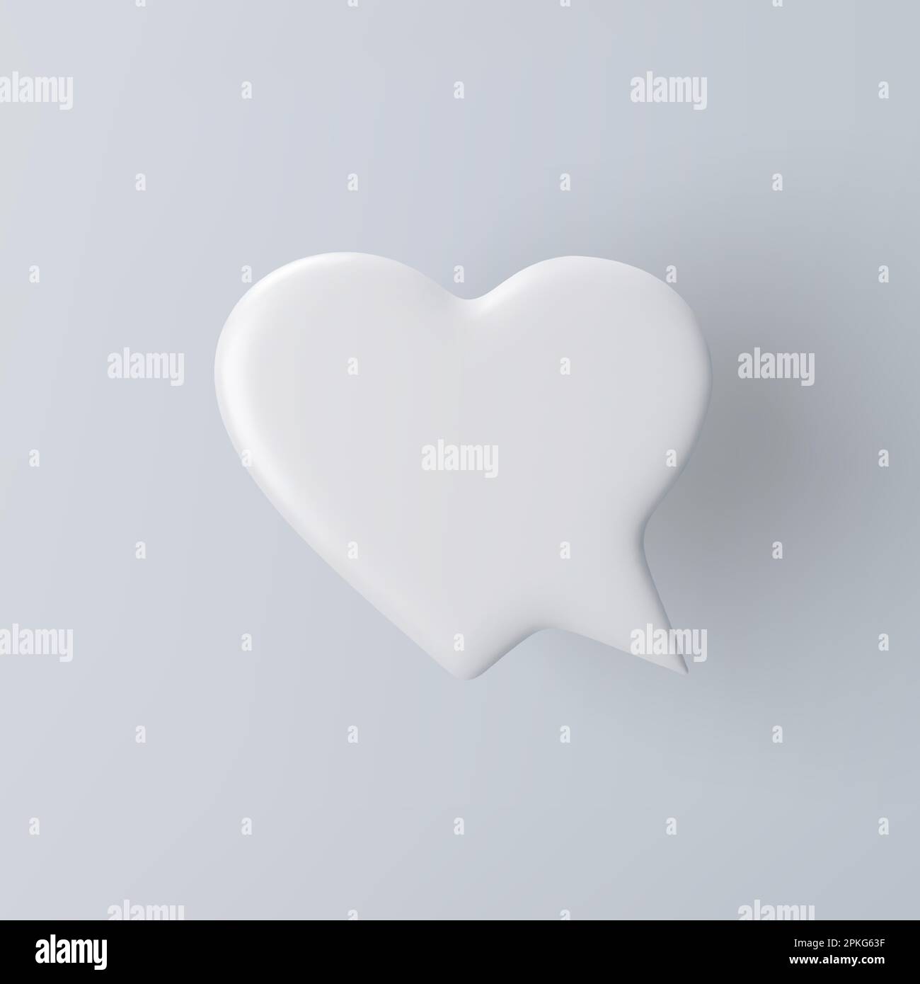 3D white heart shaped speech bubble icon on a grey background. Stock Vector