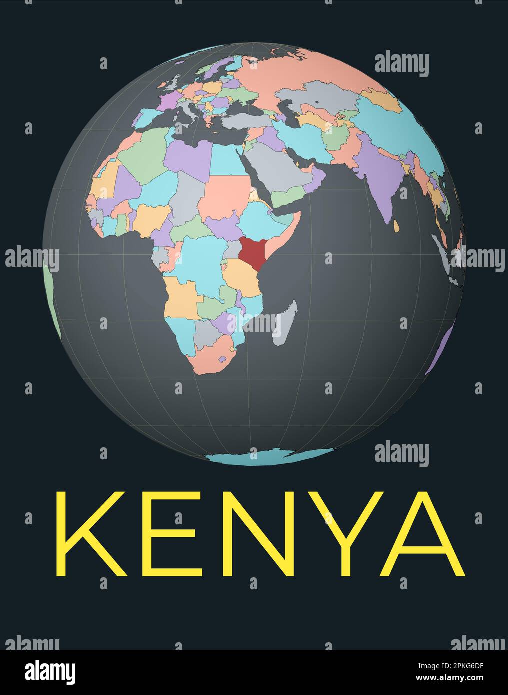 World Map Centered To Kenya Red Country Highlighted Satellite World World Map Centered To Kenya Red Country Highlighted Satellite World View Centered To Country With Name Vector Illustration 2PKG6DF