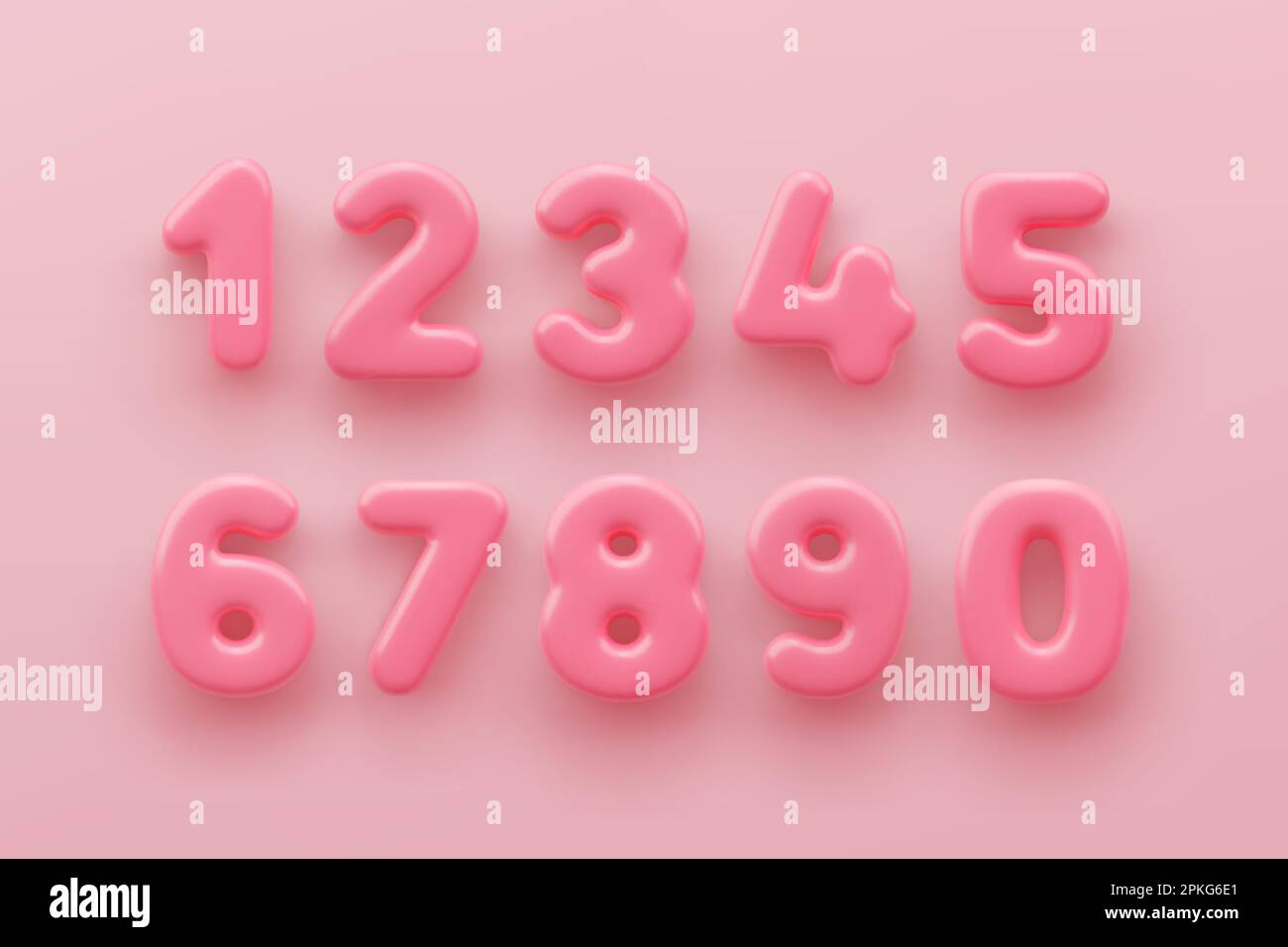 3D Pink number 1,2,3,4,5,6,7,8,9 and null with a glossy surface on a pink background Stock Vector