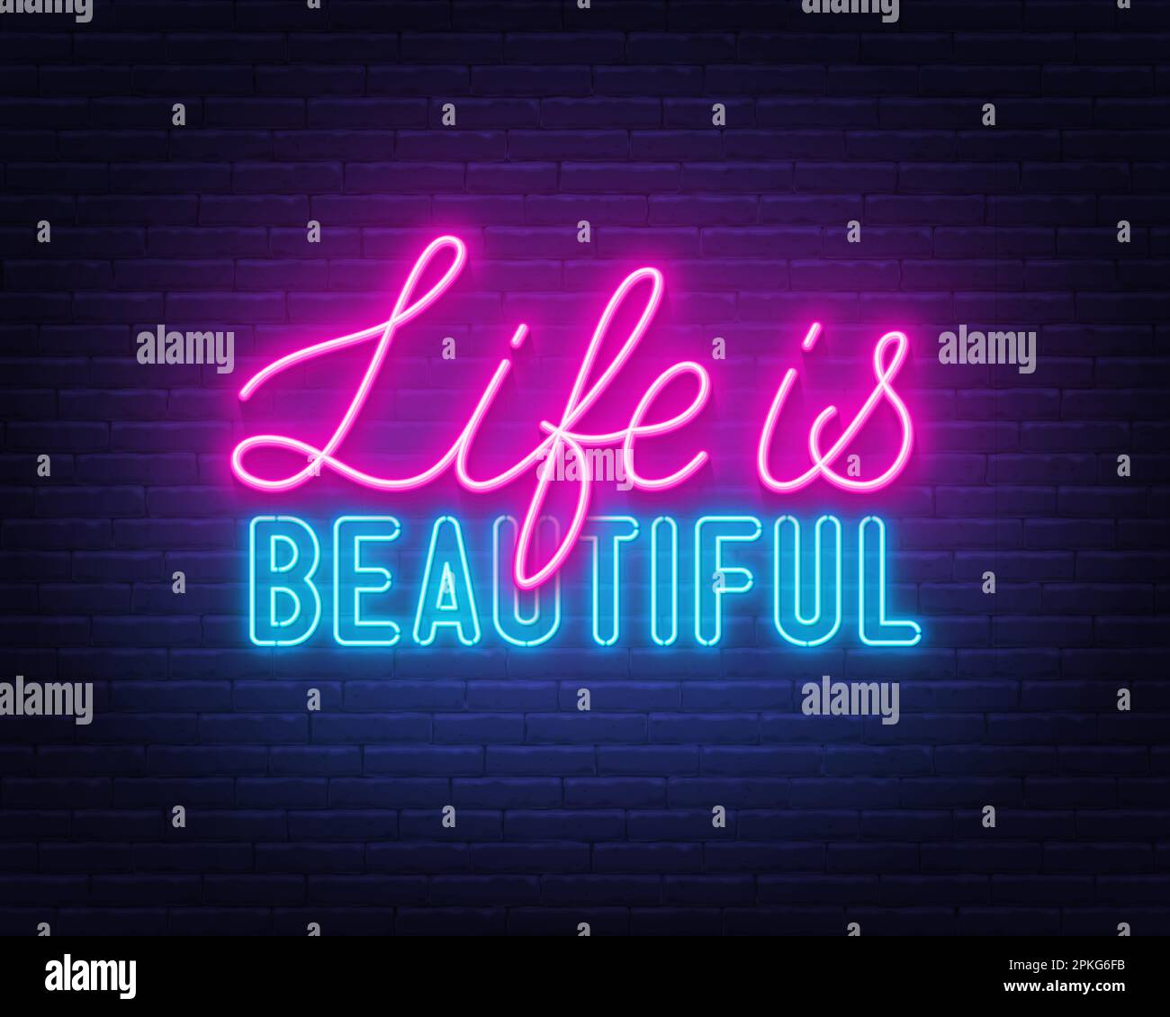 Life Is Beautiful Neon Lettering On Brick Wall Background Stock Vector life-is-beautiful-neon-lettering-on-brick-wall-background-stock-vector