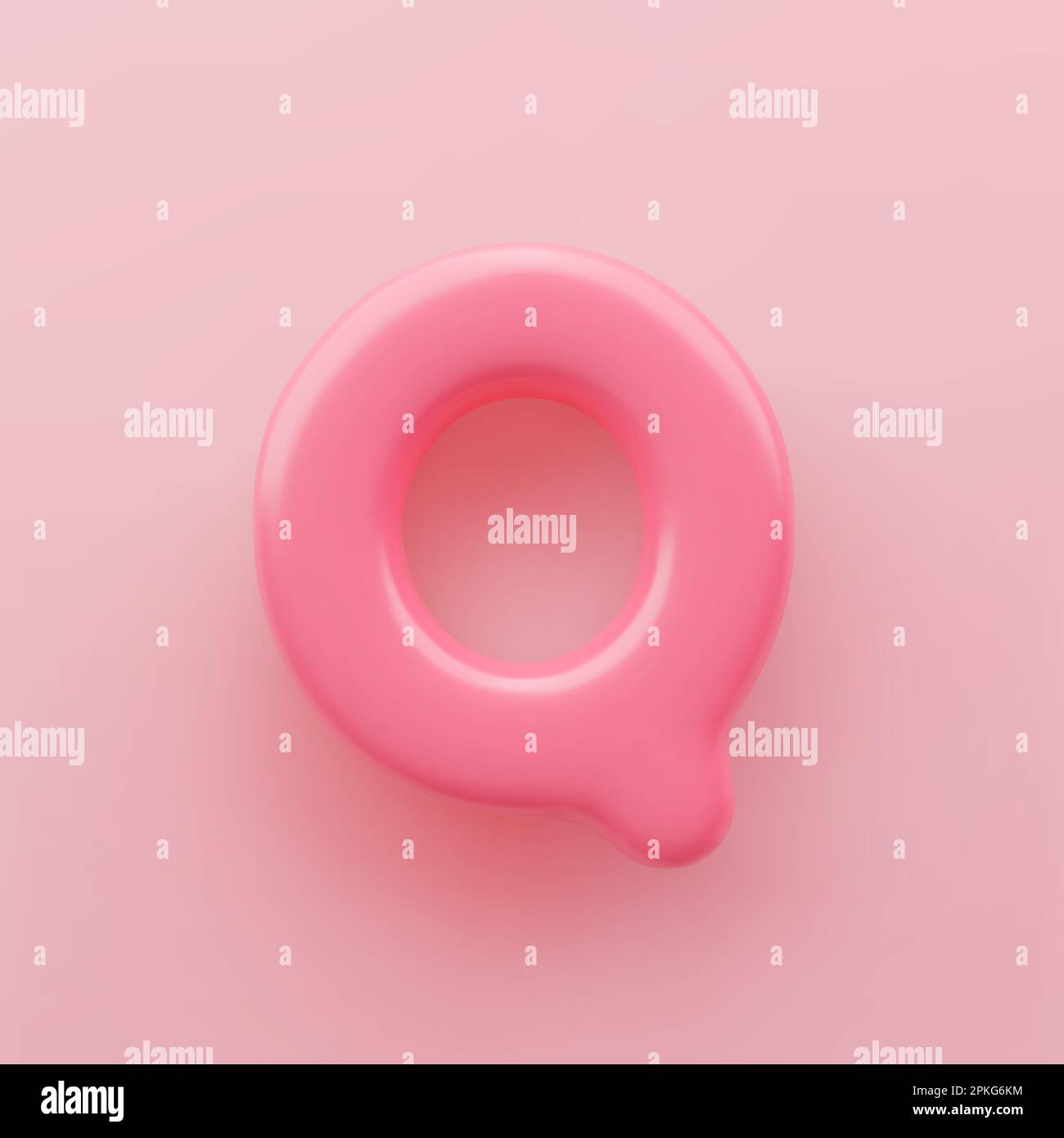 3D Pink uppercase letter Q with a glossy surface on a pink background. Stock Vector