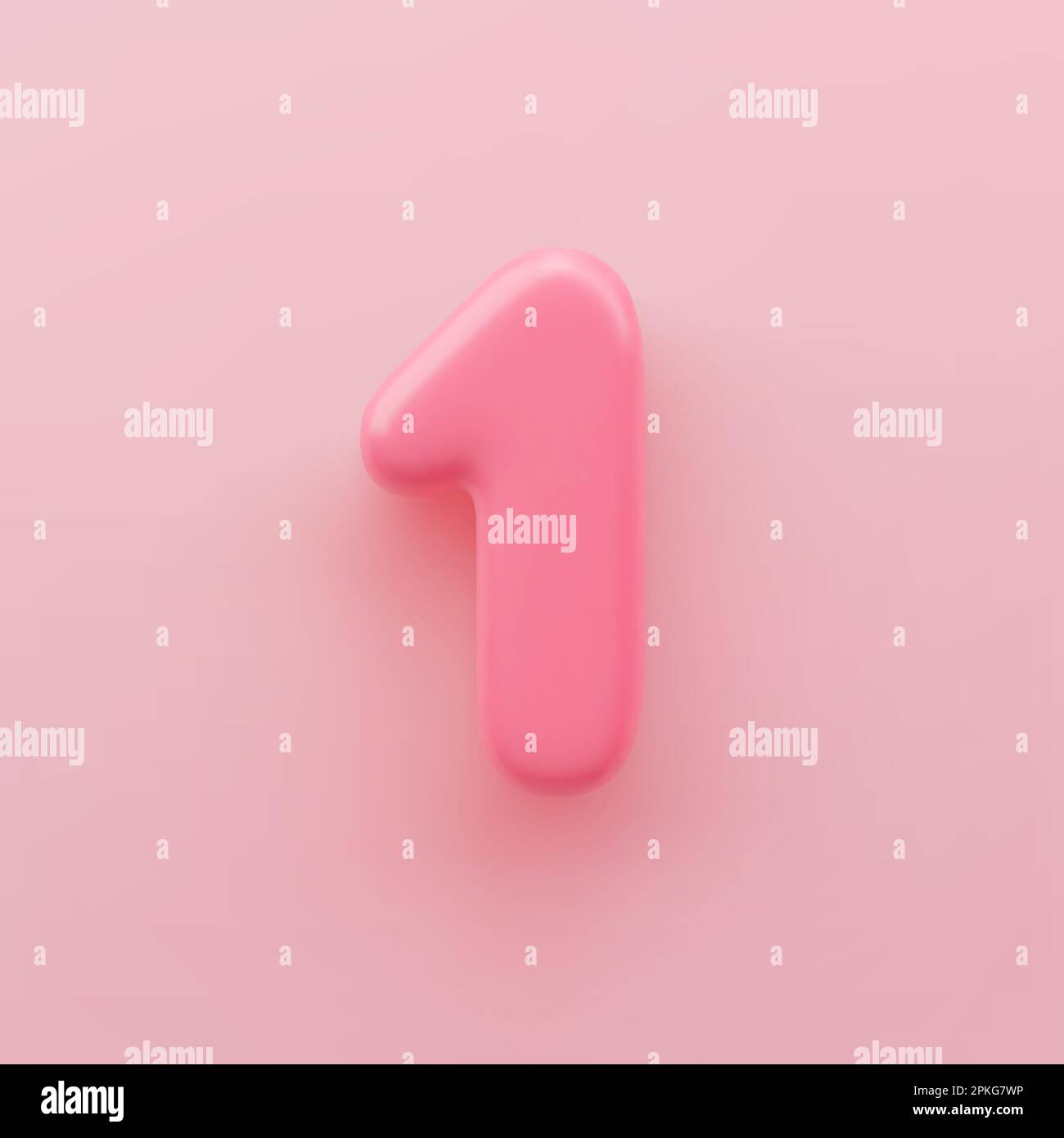 3D Pink number 1 with a glossy surface on a pink background Stock