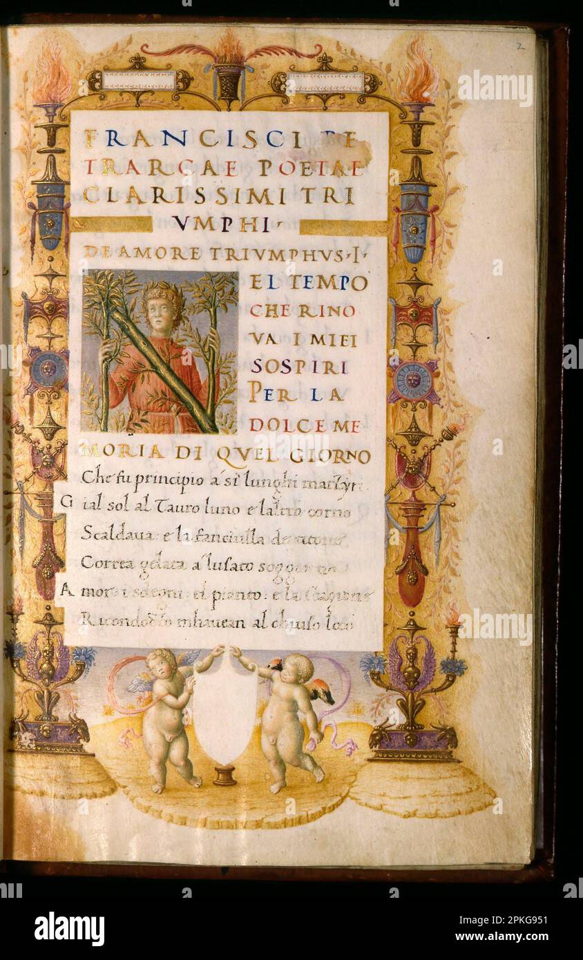 Portrait of Petrarch in the Incipit Letter “N” ca. 1480 (Renaissance) by Bartolomeo Sanvito Stock Photo