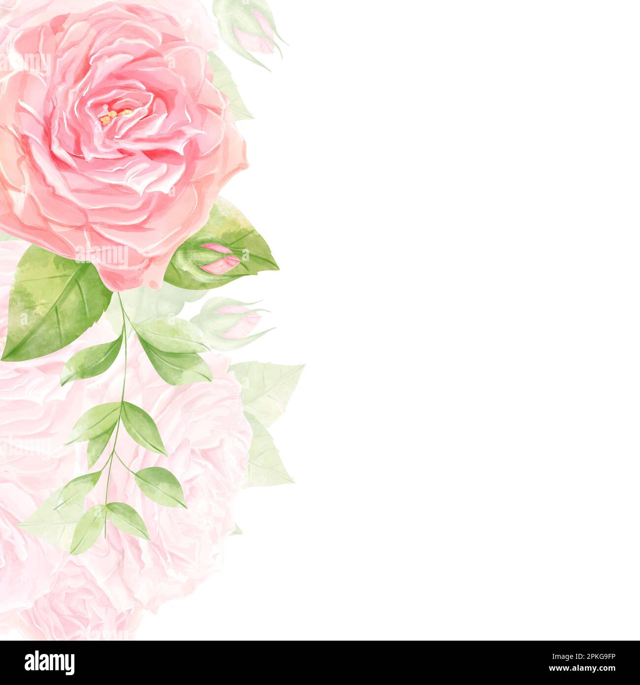 Floral card with watercolour roses. Rustic style. For wedding, birthday