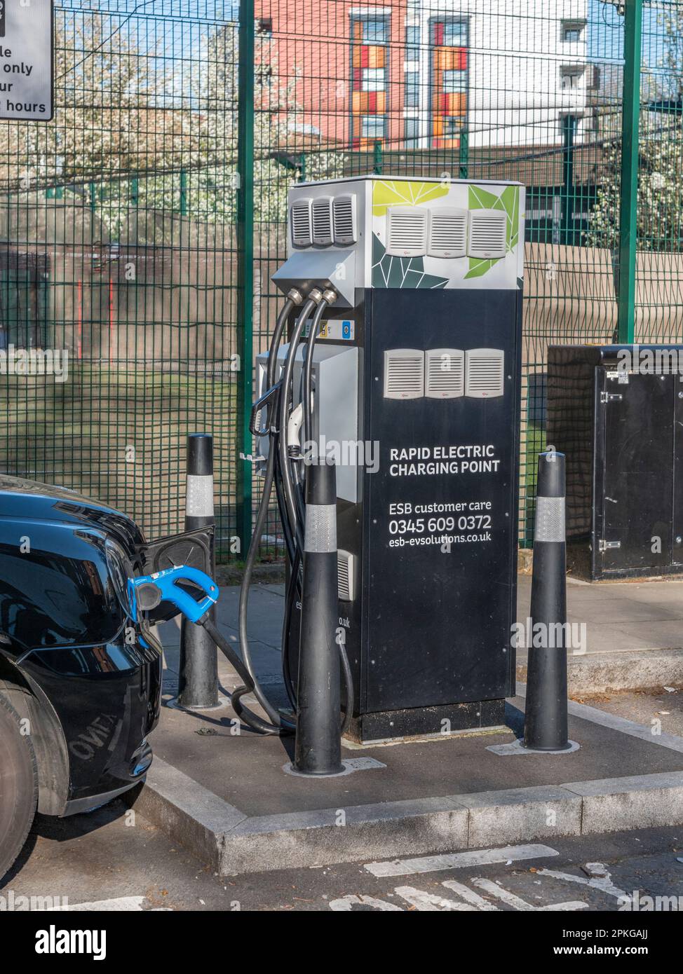 An electric car on charge at an ESB rapid electric charging point, Gloucester Way, London, UK. Stock Photo