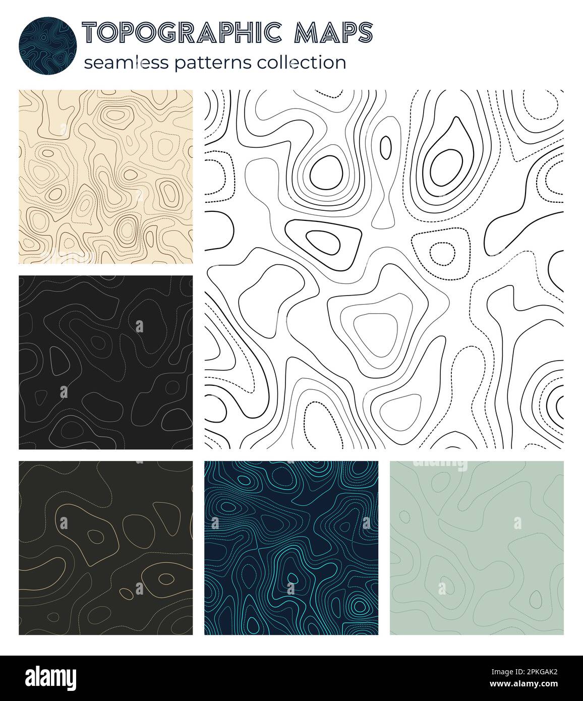 Topographic maps. Beautiful isoline patterns, seamless design. Artistic ...