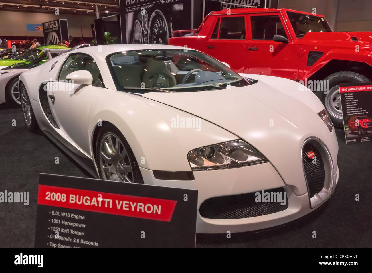 Toronto, Canada - 02 25 2023: White 2008 Bugatti Veyron EB 16.4 is a mid-engine sports car on display at 2023 Canadian International AutoShow. This Stock Photo