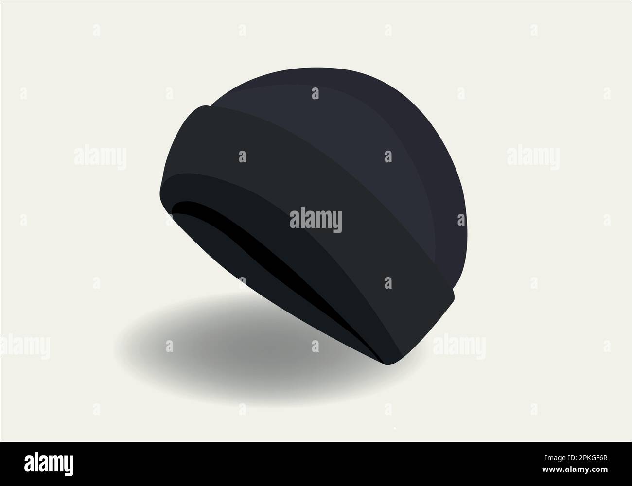 Black Beanie Hat With Folded Template On White Background, Vector File