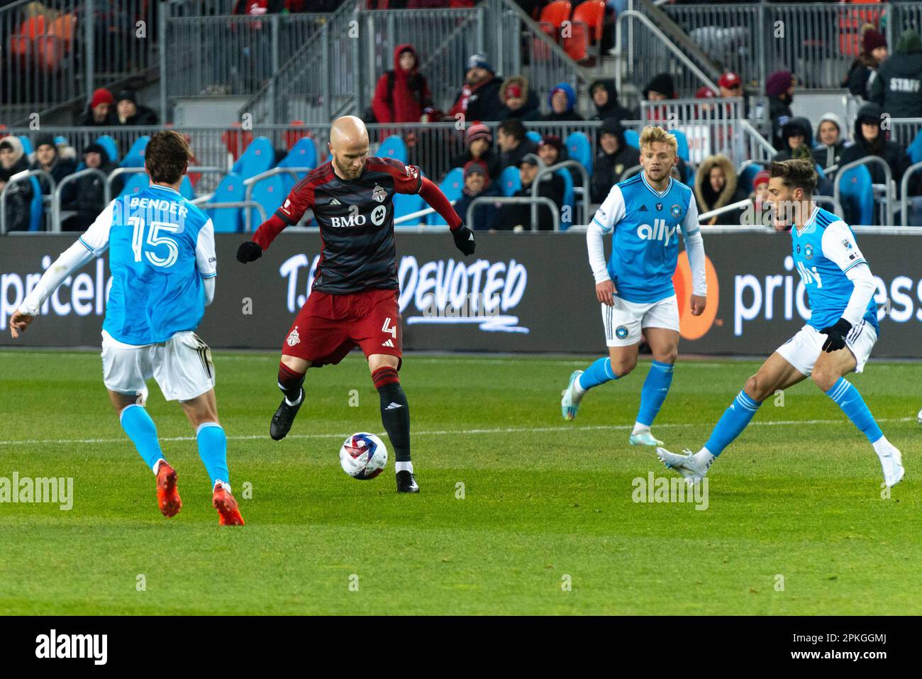 Toronto, ON, Canada - April 1:  Michael Bradley #4 midfielder of the Toronto FC dribble with the ball during the 2023 MLS Regular Season match between Stock Photo