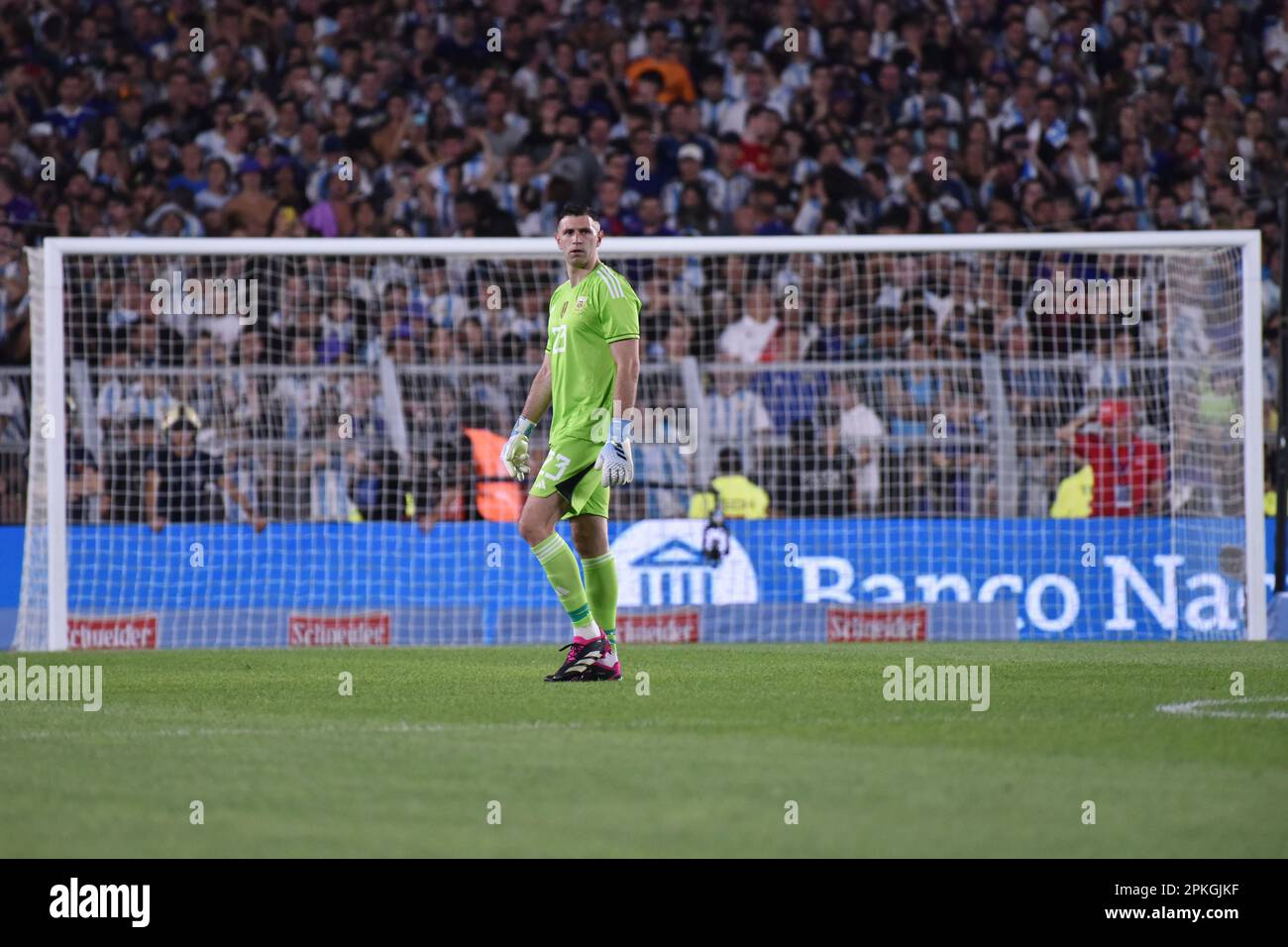 BUENOS AIRES, ARGENTINA - APRIL 23: Emiliano Martinez during a match between Argentina and Panama at Estadio Mas Monumental. Stock Photo