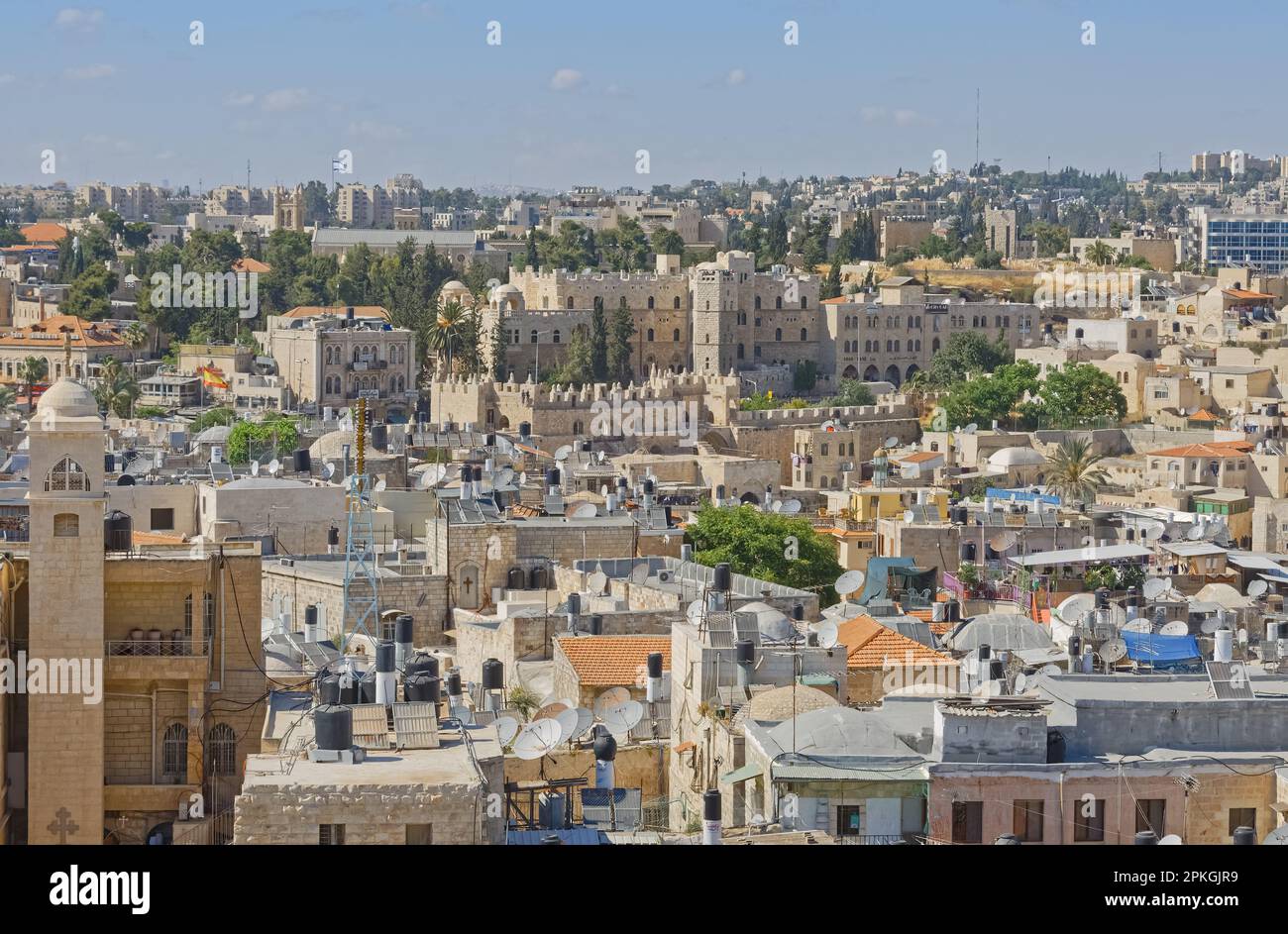 View of the newer part of jerusalem from the lutheran church of the