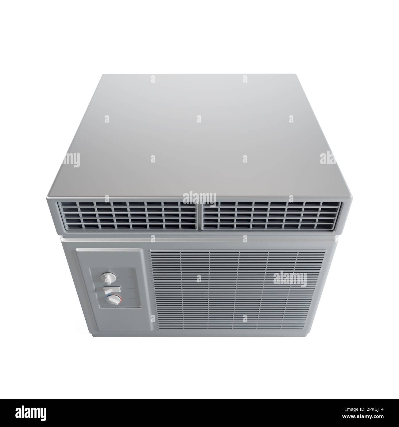 A modern air conditioning unit with a vent on top and an electronic control panel, 3D rendered