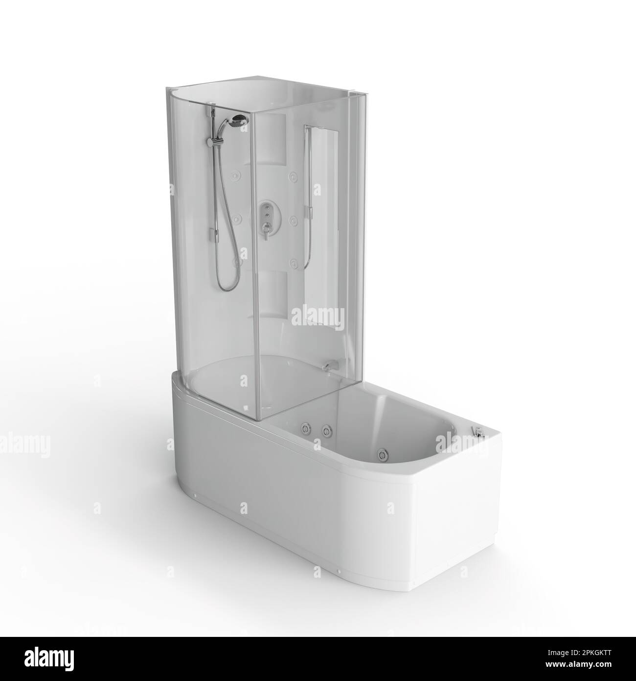 A contemporary bathroom interior with a walkin shower above a