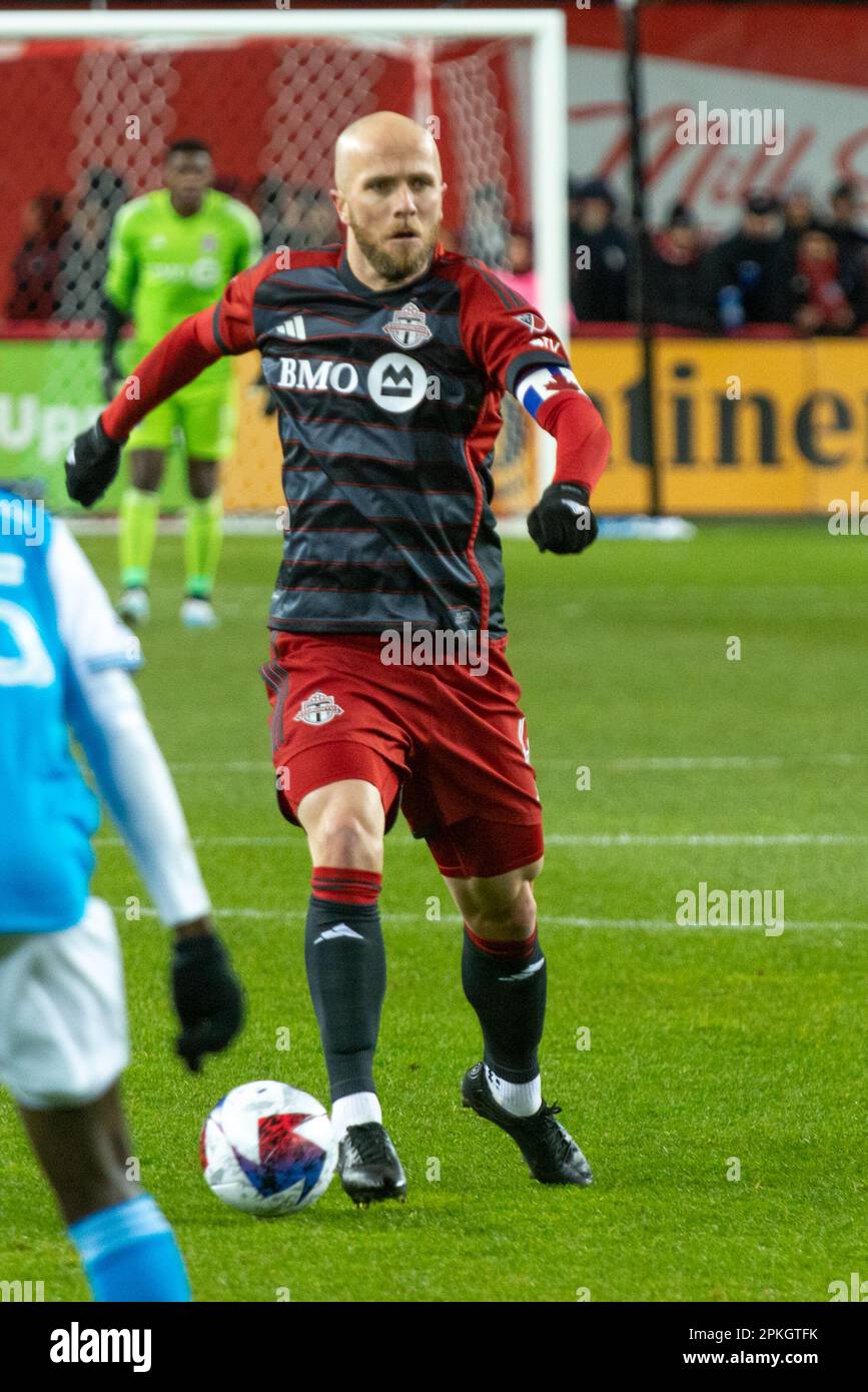 Toronto, ON, Canada - April 1: Michael Bradley #4 midfielder of the Toronto FC moves with the ball during the 2023 MLS Regular Season match between To Stock Photo