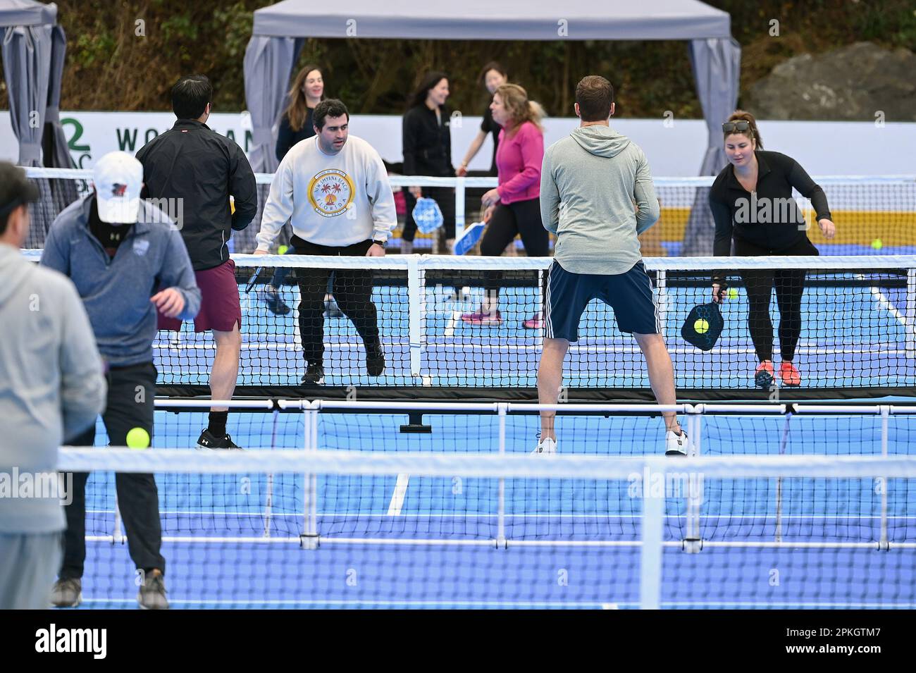 New York, USA. 07th Apr, 2023. People play pickleball on the newly
