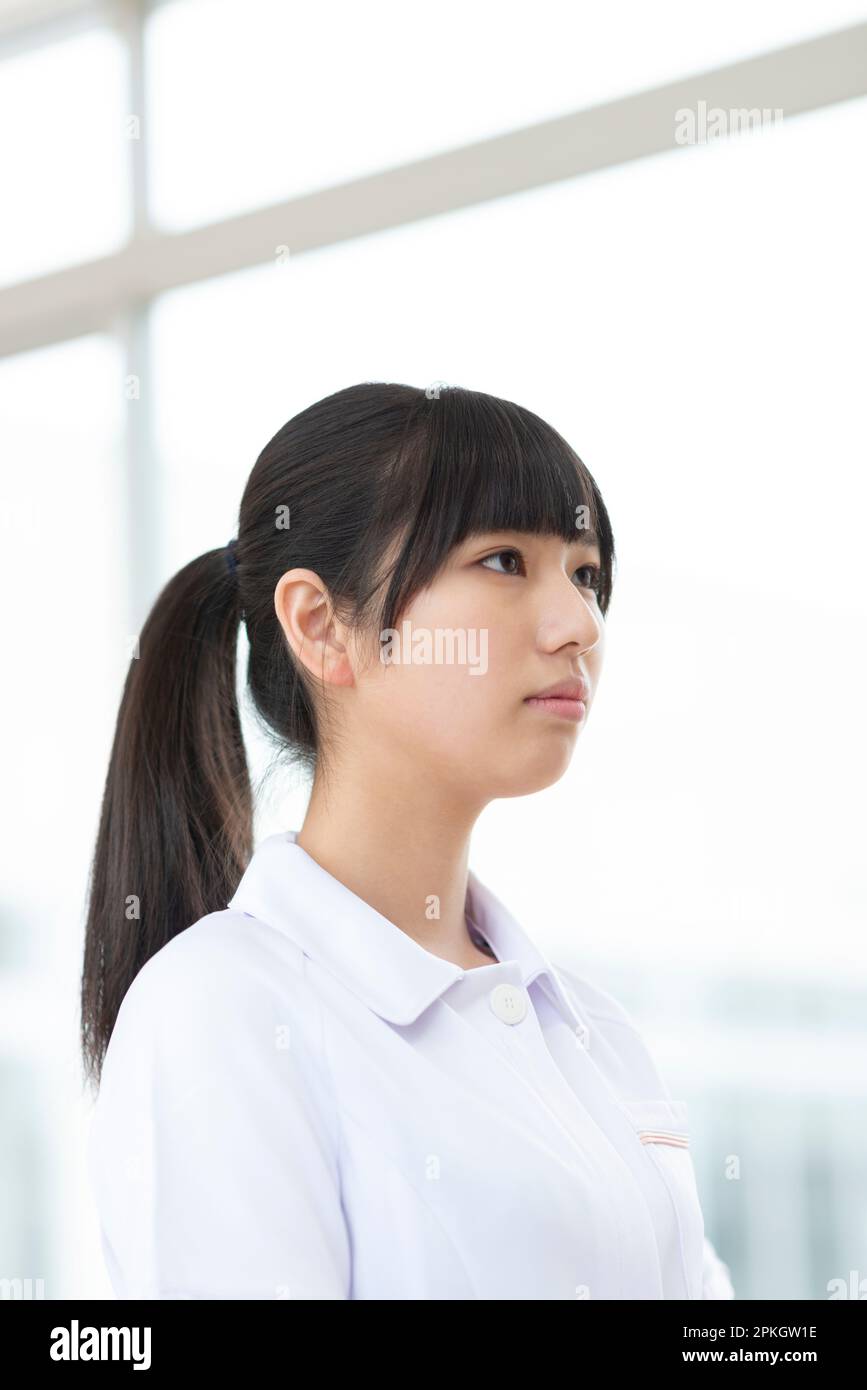 Nursing student making a serious face Stock Photo