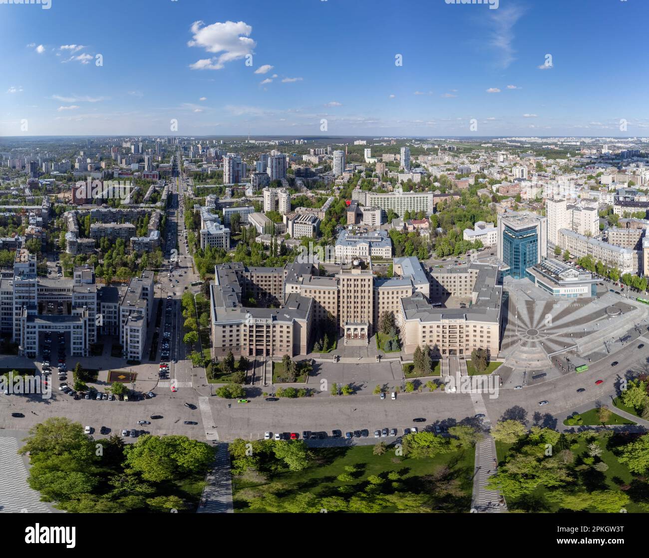 Aerial city panorama view on Karazin National University northern ...