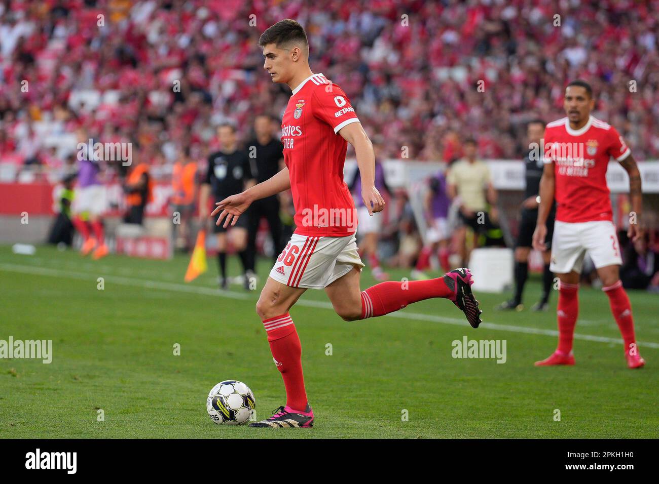 Lisbon, Portugal. 07th Apr, 2023. Antonio Silva from SL Benfica (C) and Gilberto from SL Benfica (R) in action during Liga Portugal Bwin football match between SL Benfica and FC Porto at Estadio da Luz.Final score: SL Benfica 1:2 FC Porto Credit: SOPA Images Limited/Alamy Live News Stock Photo