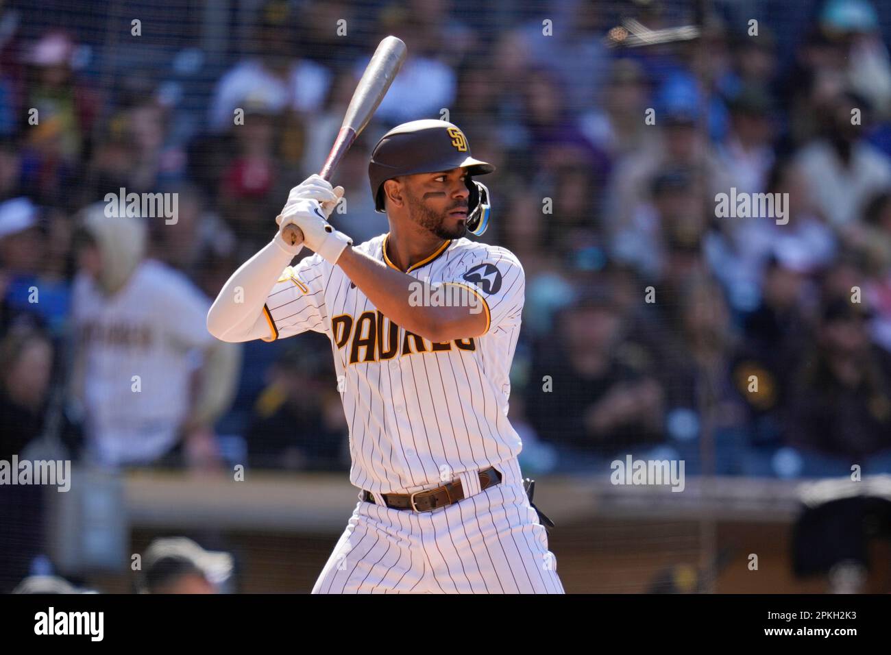 San Diego Padres' Xander Bogaerts batting during the eighth inning of a