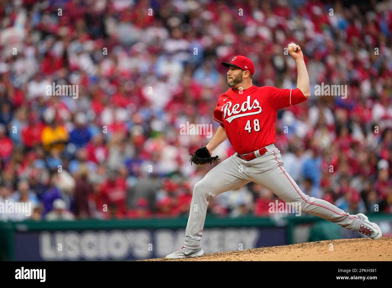 Cincinnati Reds' Alex Young pitches during the sixth inning of a baseball  game, Friday, April 7, 2023, in Philadelphia. (AP Photo/Matt Rourke Stock  Photo - Alamy