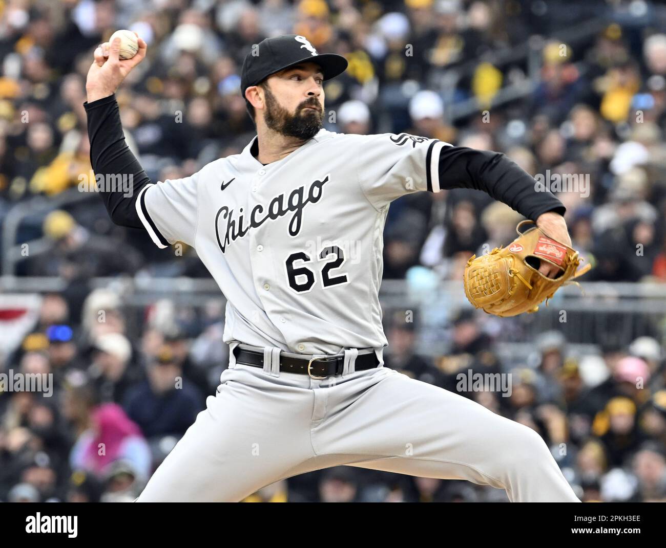 Pittsburgh, United States. 07th Apr, 2023. Chicago White Sox pitcher Jesse Scholtens (62) throws in the sixth inning making his first MLB appearance during the Pittsburgh Pirates Home Opener at PNC Park on Friday April 7, 2023 in Pittsburgh. Photo by Archie Carpenter/UPI Credit: UPI/Alamy Live News Stock Photo