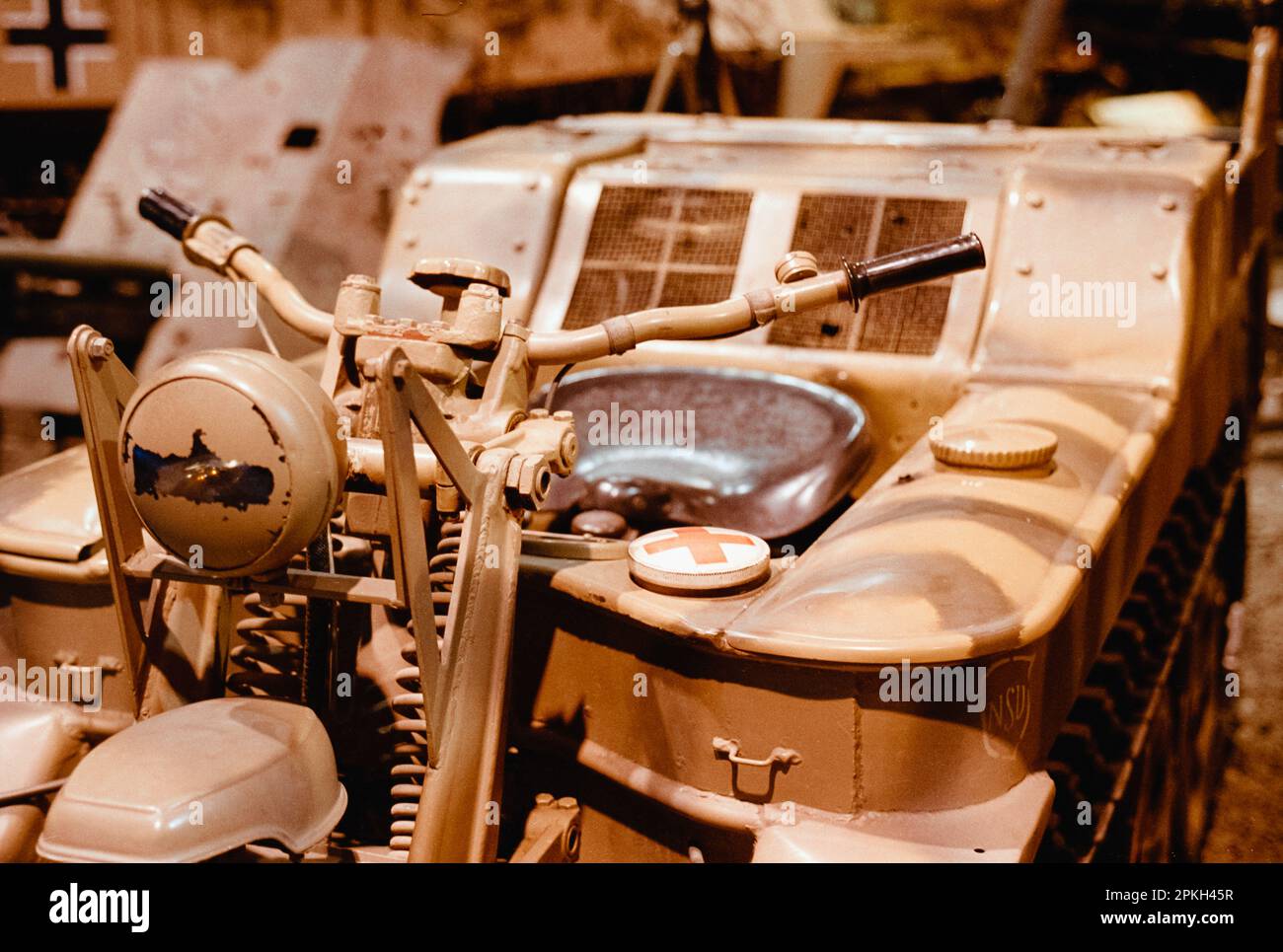 A vintage Italian WWII Sd.Kfz. 2 KETTENKRAD Italeri 7404 troop transport on display at the American Heritage Museum. Hudson, Massachusetts. Image capt Stock Photo