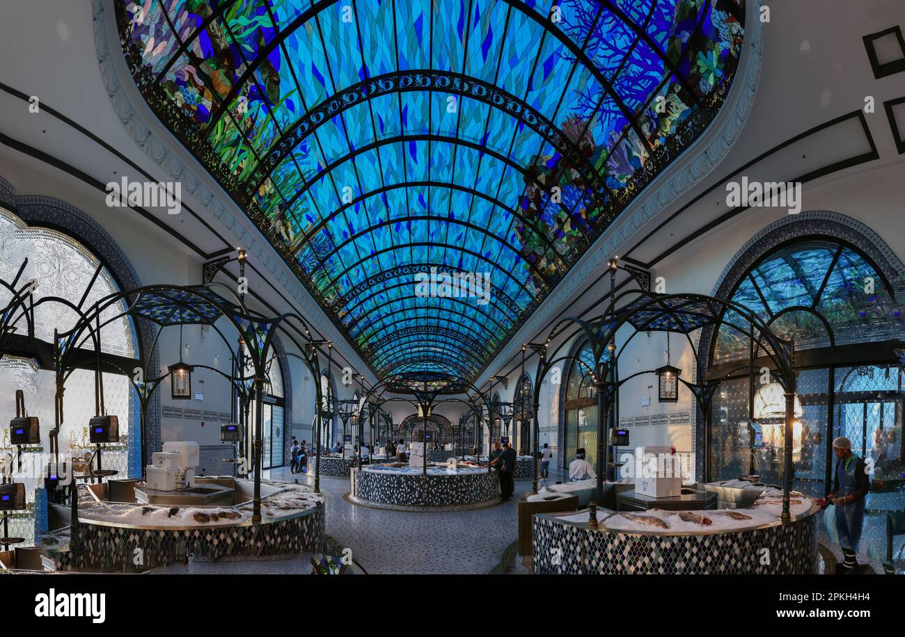 The new fish market inside Old Doha port (Mina District) interior shot