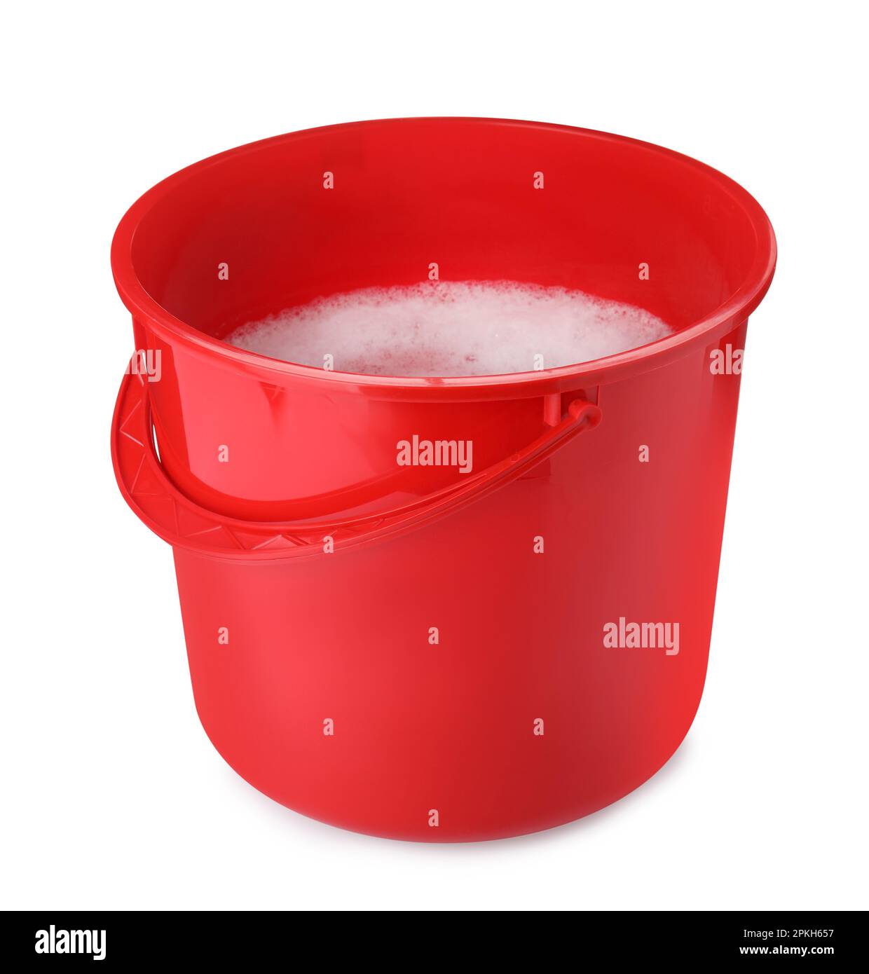 Red bucket with detergent isolated on white Stock Photo Alamy
