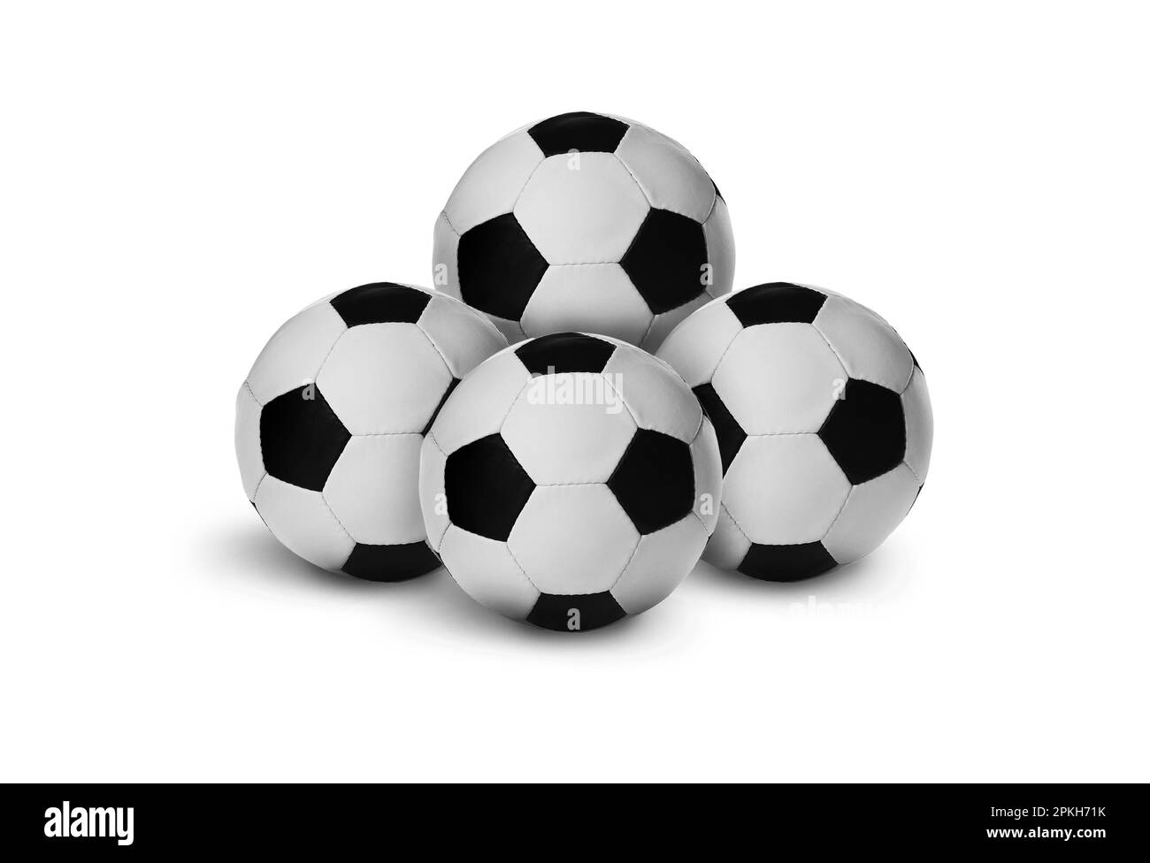 Many new soccer balls on white background Stock Photo