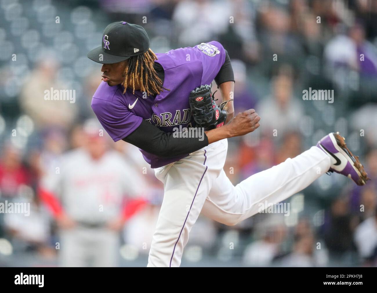 Colorado Rockies starting pitcher Jose Urena works against the