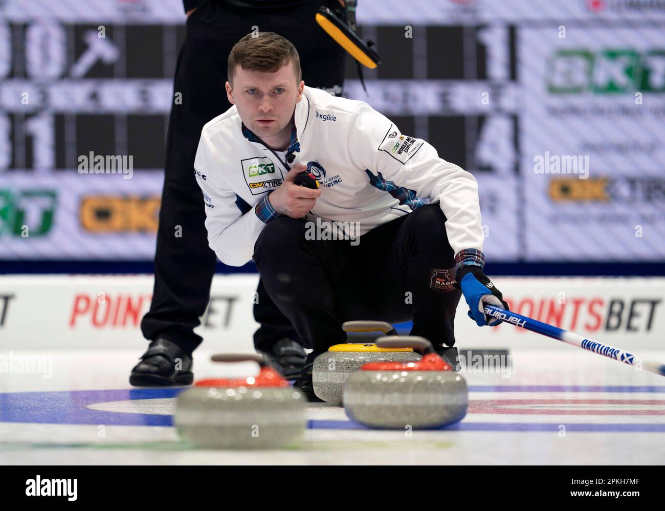 Ottawa, Canada. 07th Apr, 2023. Scottish skip Bruce Mouat watches a