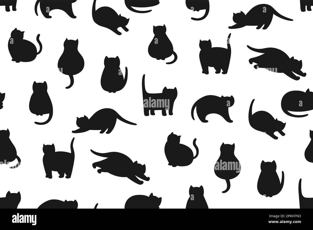 Cats cute silhouette seamless pattern. Shape kitty purebred different