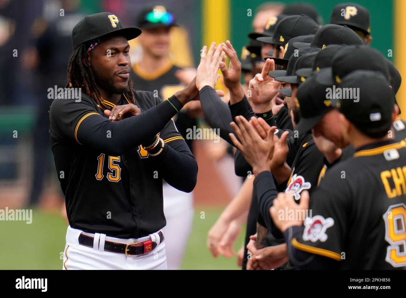 June 25, 2022: Pittsburgh Pirates shortstop Oneil Cruz (15) waits on deck  during the MLB game between Pittsburg Pirates and Tampa Bay Rays St.  Petersburg, FL. Tampa Bay Rays defeat the Pittsburg