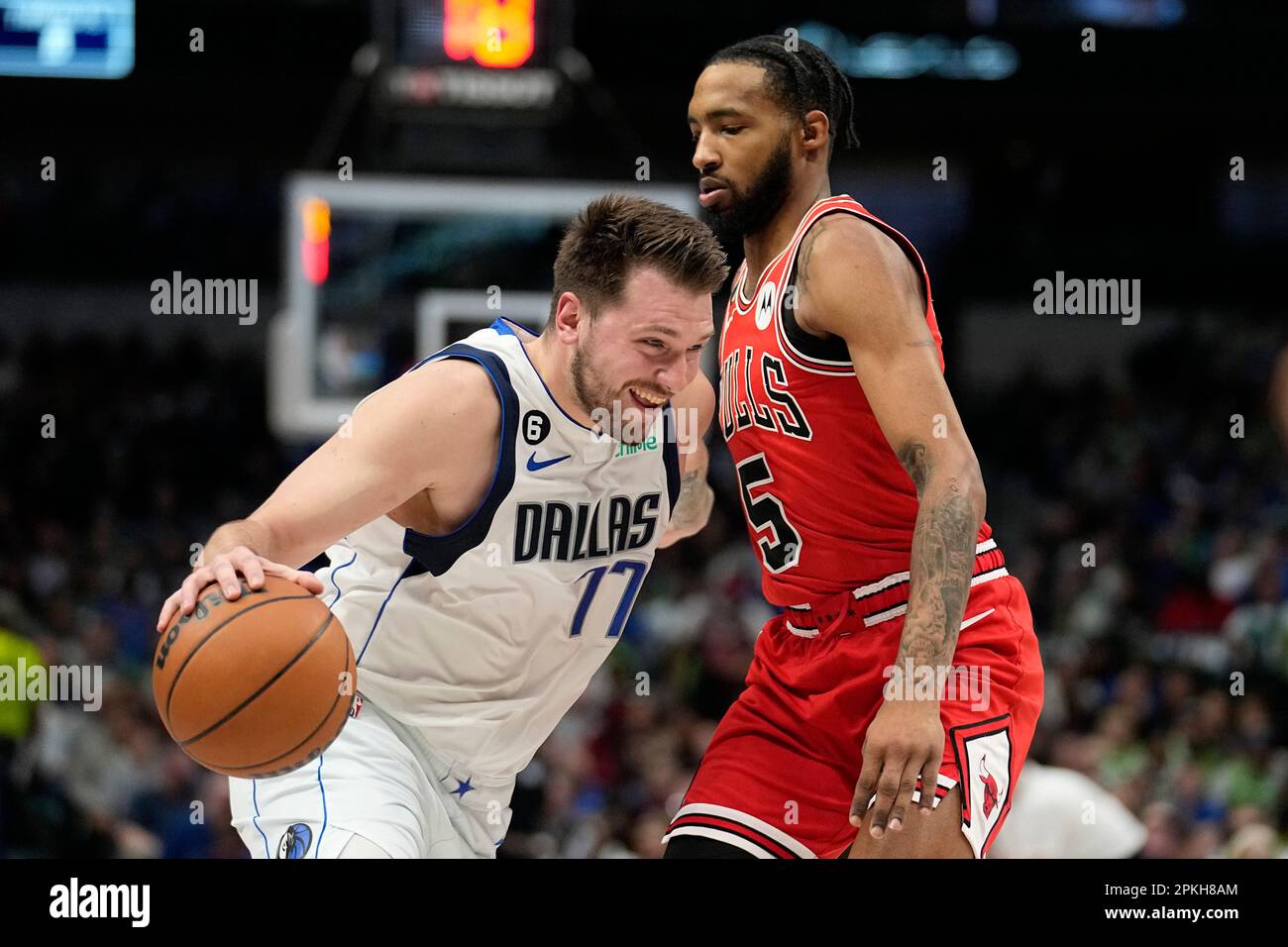 Dallas Mavericks Guard Luka Doncic (77) Works To Shoot Against Chicago ...