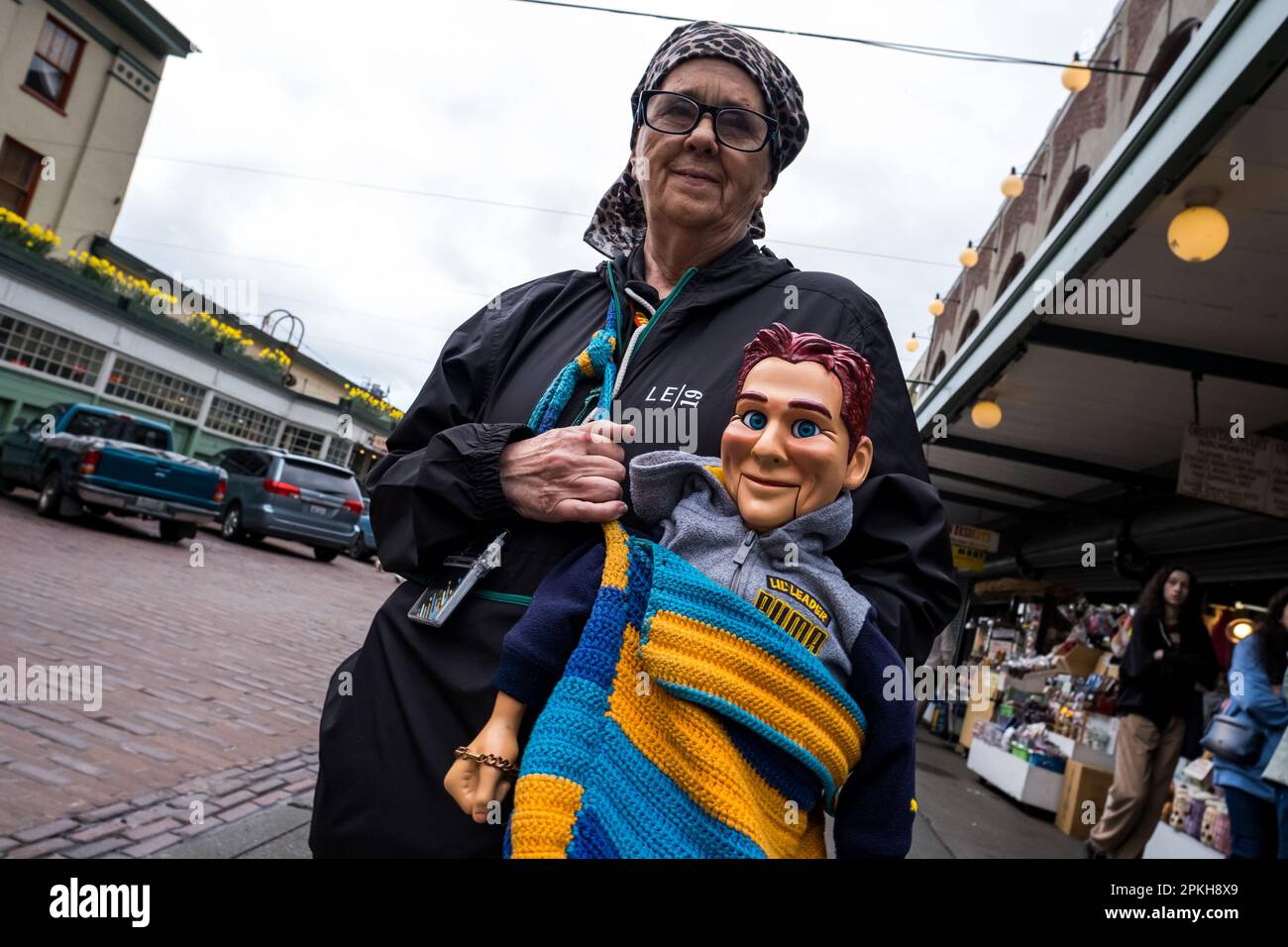 Seattle, USA. 20 Mar, 2023. A person at Pike Place Market with a Jeff Dunham Ventriloquist