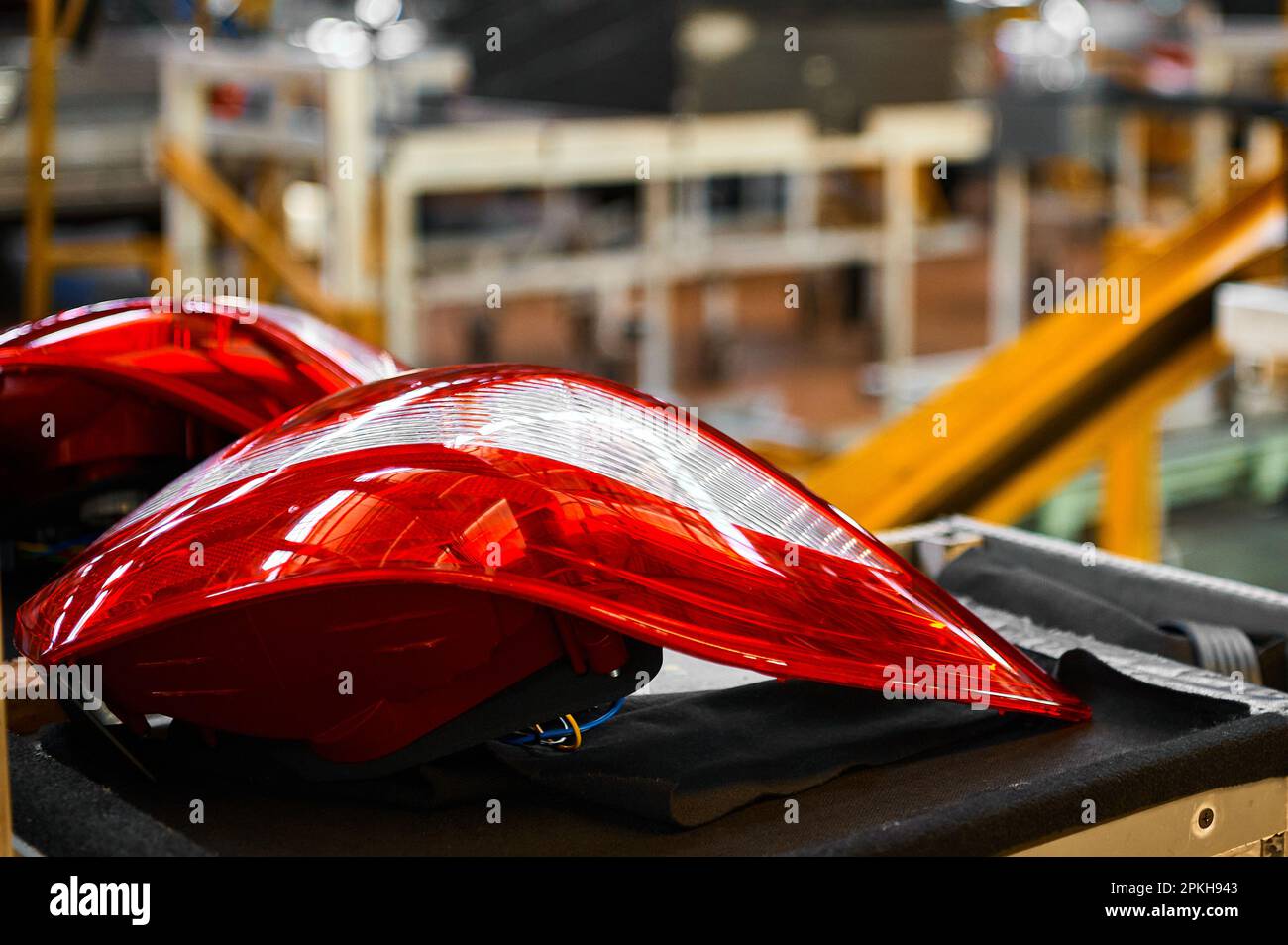 Tail light of new car in assembling workshop Stock Photo