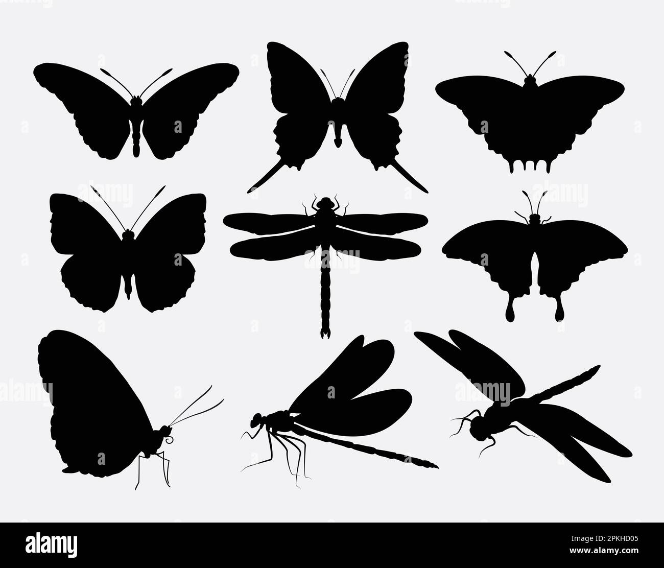 Butterfly and dragonfly insect silhouettes Stock Vector