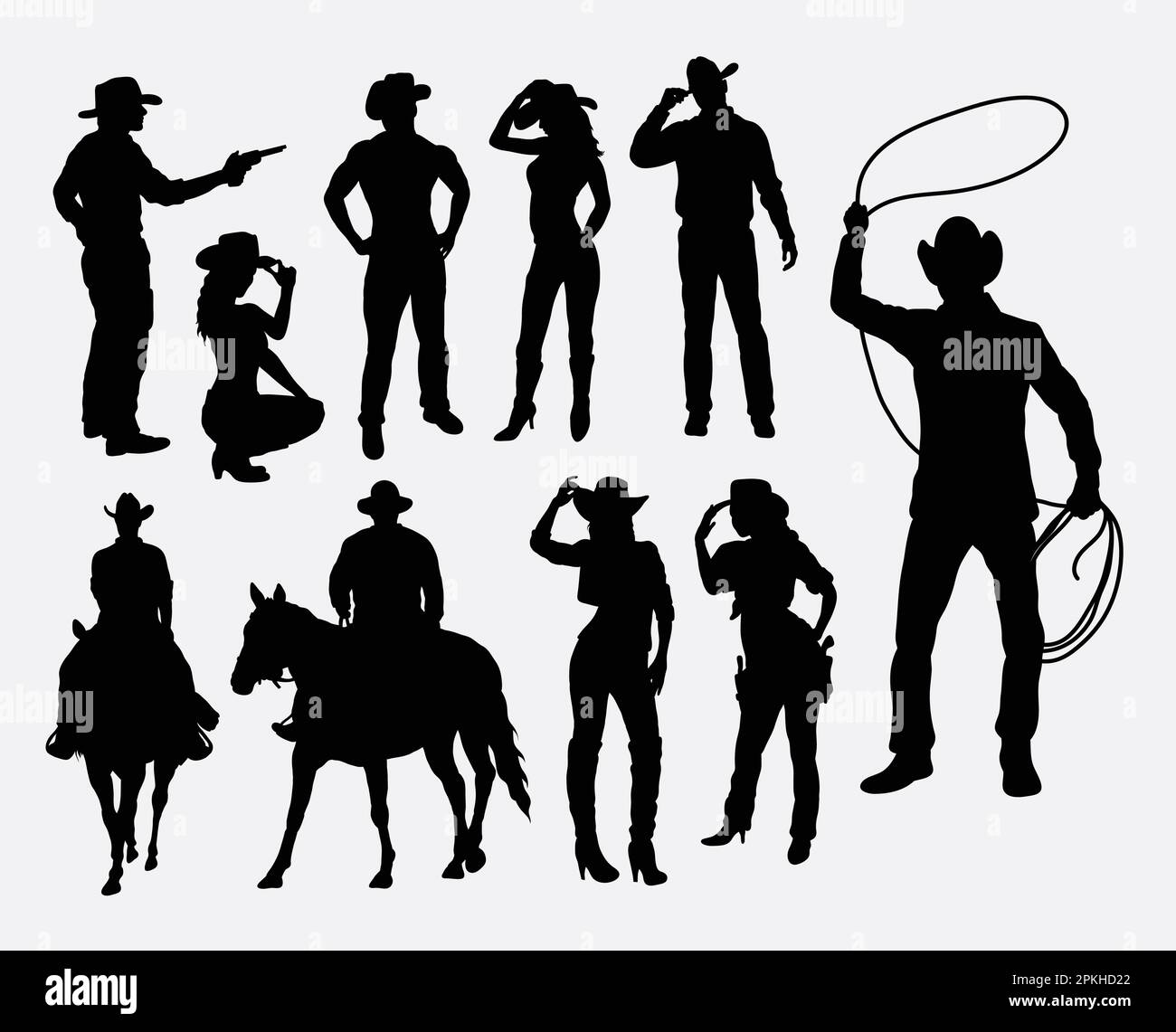 Cowboy and cowgirl silhouettes Stock Vector