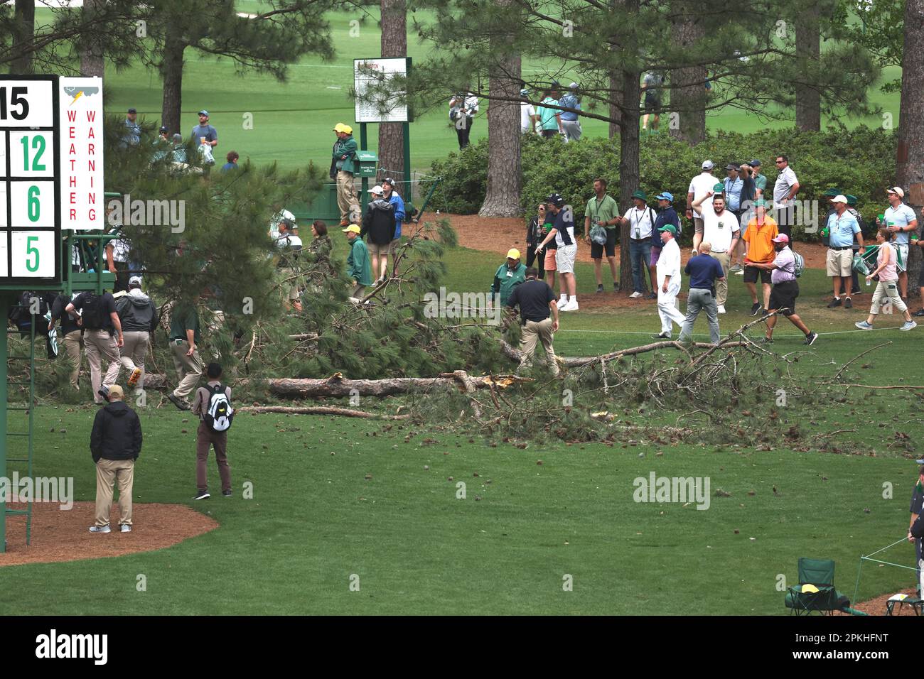 Trees knocked down during the day 2 of the 2023 Masters golf tournament