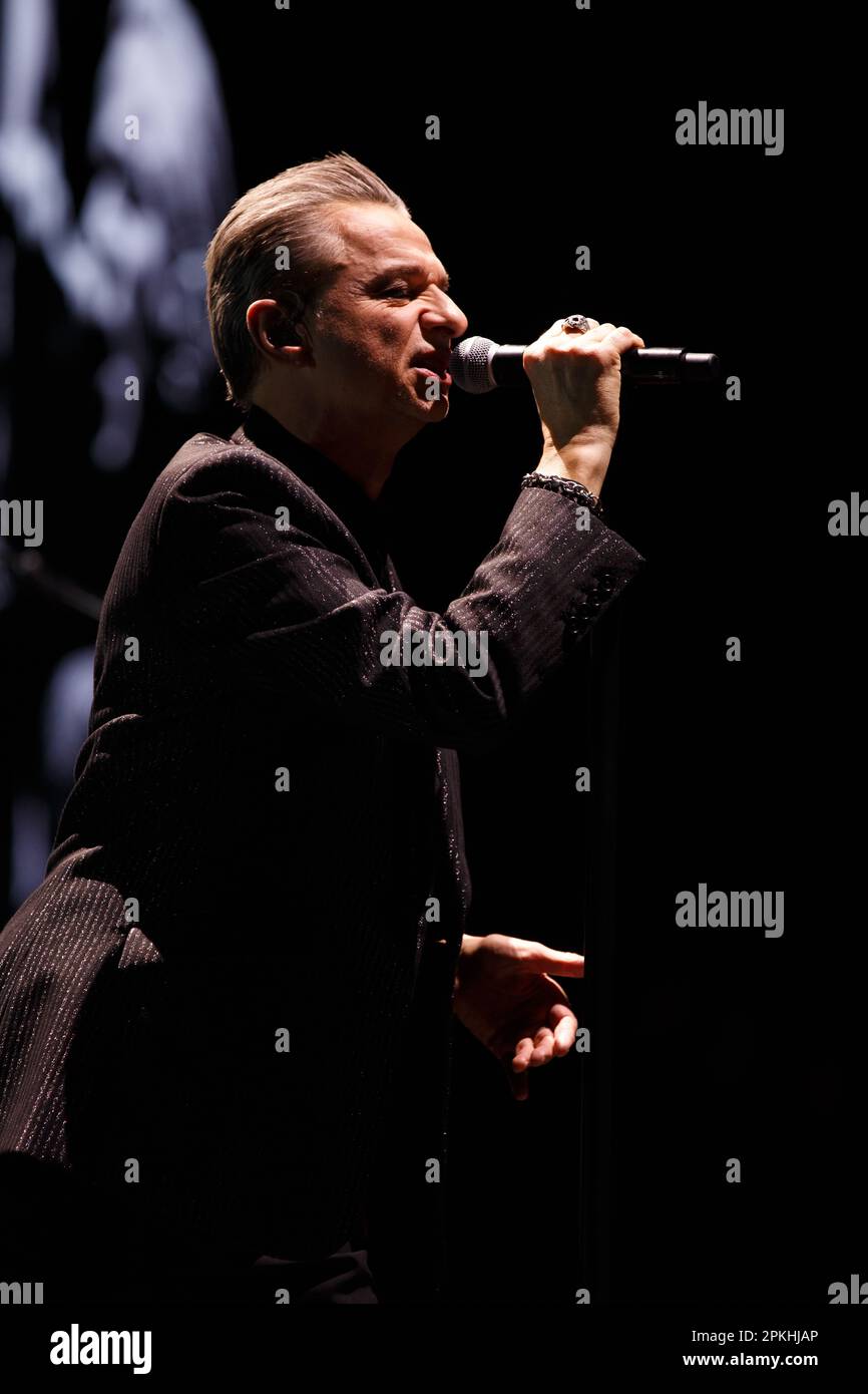 Depeche Mode lead singer Dave Gahan performing on stage during the