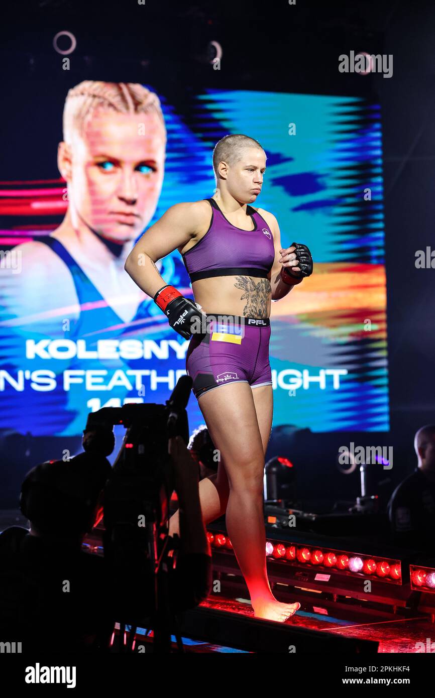 Las Vegas, NV, USA. 7th Apr, 2023. Featherweight Olena Kolesnyk is