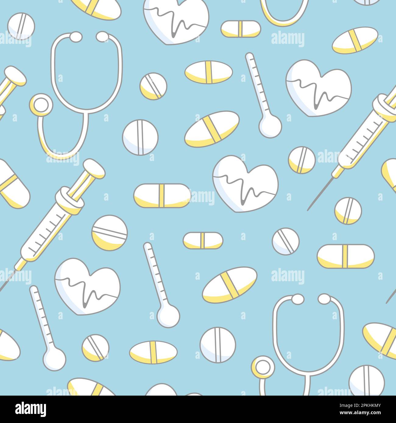 Doctor Blue Color Pattern seamless blue pattern with white patterns with yellow accents pills ...