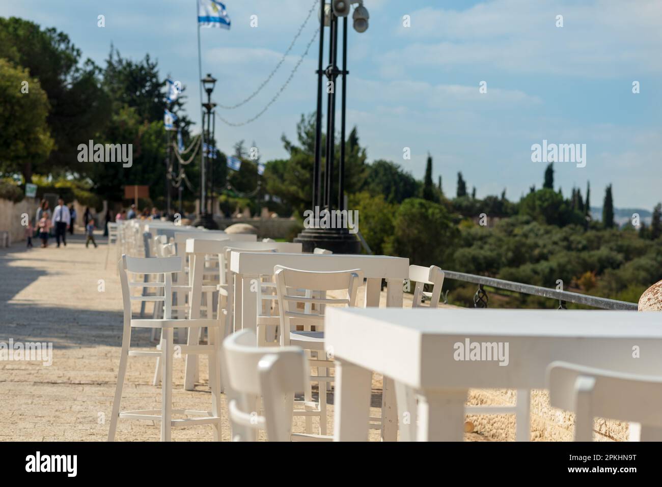 Outdoor Breakfast at Jerusalem’s Armon Hanatziv Promenade: Tables and