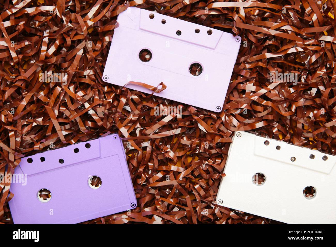 Audio tape cassettes with subtracted out tape. Top view Stock Photo - Alamy